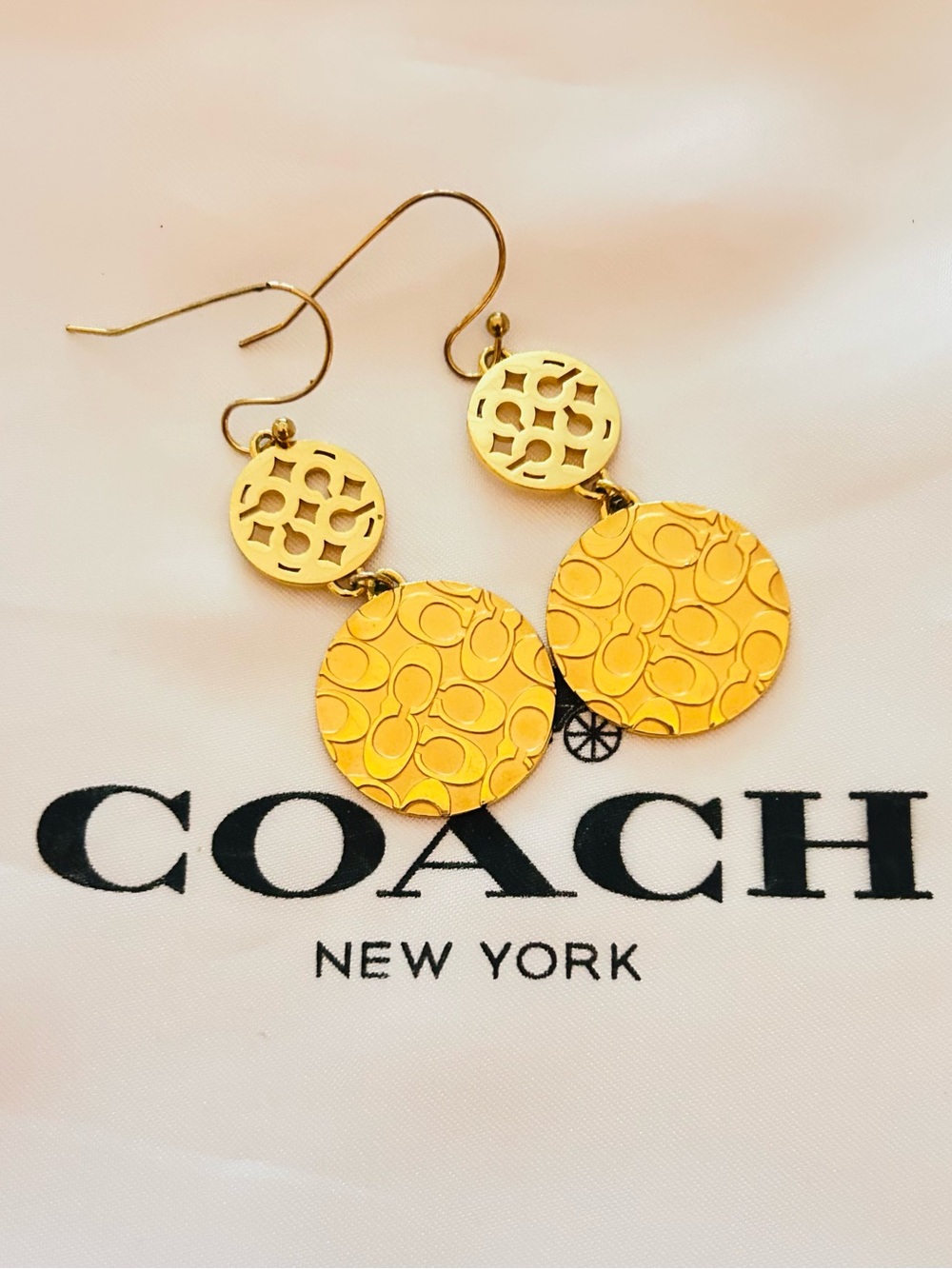 NWOT Coach Y2K Sognature kissing C's Gold Tone Earrings